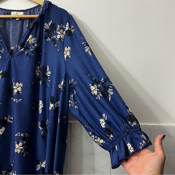 Melloday 2XL Blue Peasant Floral 3/4 sleeve Pullover Fairy Boho Ruffle Top - Picture 4 of 8